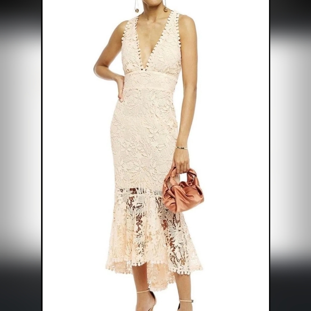 🆕Maria Lucia Hohan Peach Lace Mermaid Fishtail Dress